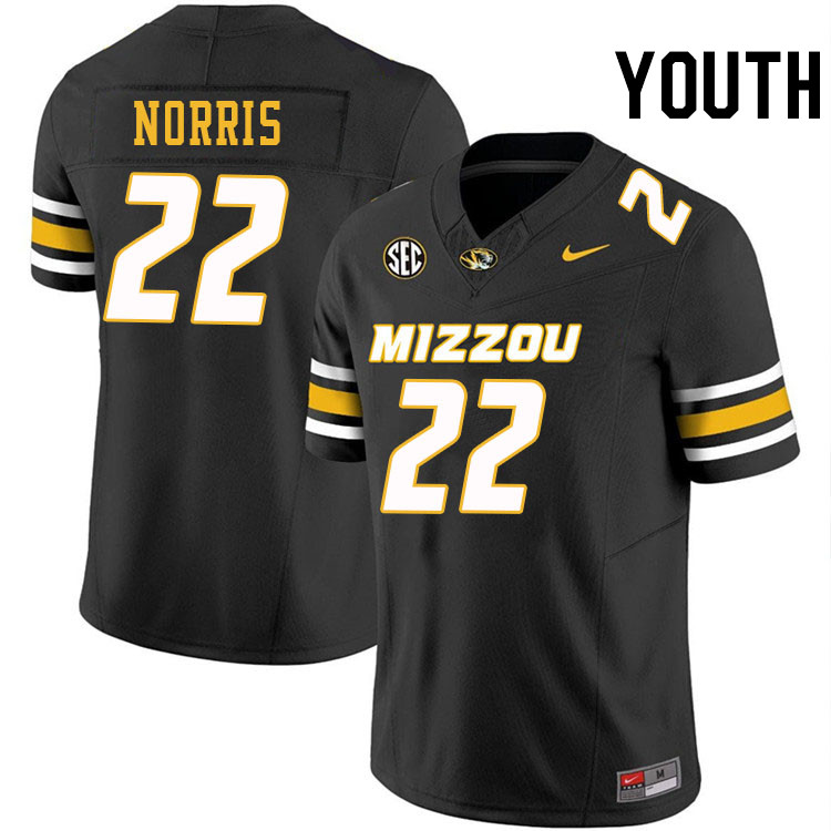 Youth #22 Will Norris Missouri Tigers College Football Jerseys Stitched-Black